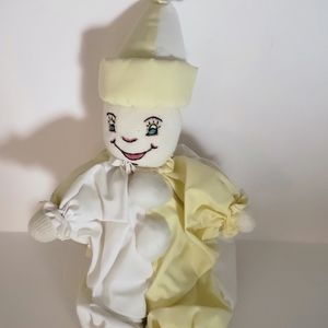 Vintage Plush Clown Yellow and white 14"